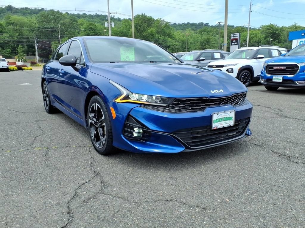 2022 Kia K5 GT-Line in Blue — front three-quarter view